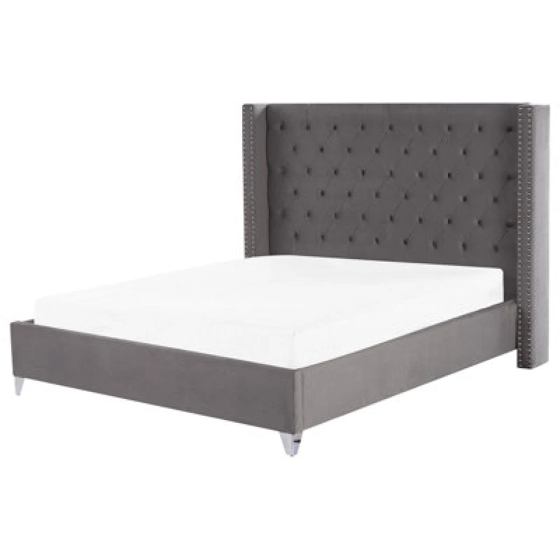 Image of Beliani Bed Velvet Lubbon 180 X 200 Cm (Eu Super King) Grey