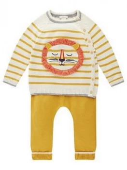 Image of Monsoon Baby Boys Stripe Lion Knitted Set - Mustard