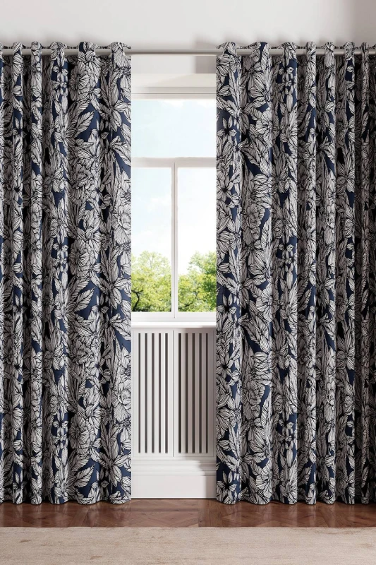 Image of Ted Baker 'Vietnm' Cotton Lined Curtains in Navy Size: 228cm width x 228cm drop Navy Unisex 228cm width x 228cm drop