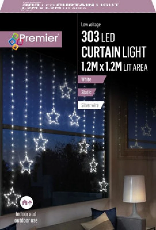Image of Samuel Alexander 1.2m Premier Christmas Static Star LED Silver Pin Wire V Curtain Lights in White White unisex