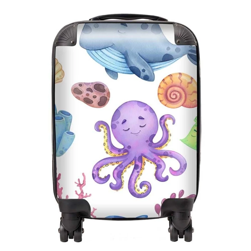 Image of Warren Reed - Designer Children'S Sea Life Suitcase in Blue Size: Medium Blue Unisex Medium