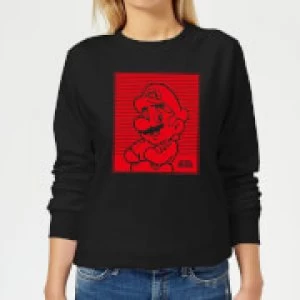 Image of Nintendo Super Mario Retro Line Art Womens Sweatshirt - Black - 5XL