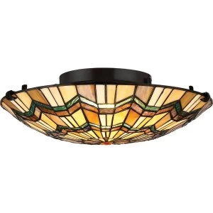 Image of 2 Light Tiffany Flush Mount - Bronze Finish, E27