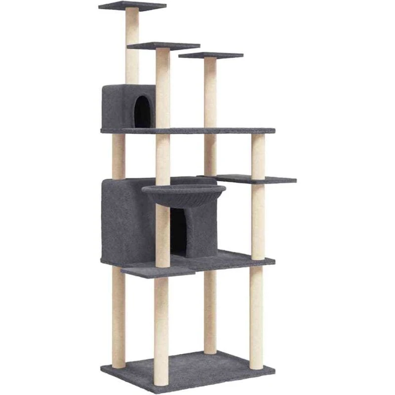 Image of vidaXL Cat Tree w/ Sisal Scratching Posts Dark Grey 166cm, Grey 171725