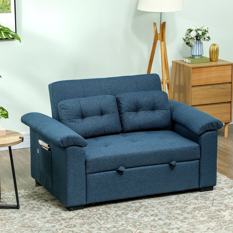 Image of HOMCOM HOMCOM Pull Out Sofa Bed, Click Clack 2 Seater Sofa Bed with Side Pockets in Blue Blue One Size Unisex 5063603152687