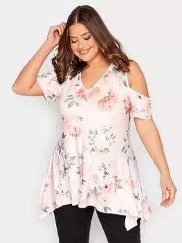 Image of Yours Floral Cold Shoulder Top, Pink, Size 26-28, Women