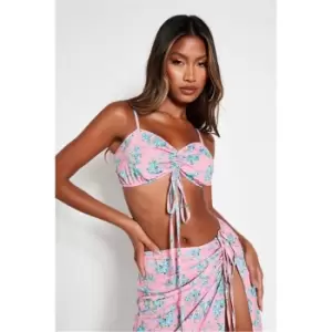 Image of I Saw It First Pink Woven Shirred Ruched Front Crop Top Co-Ord - Pink