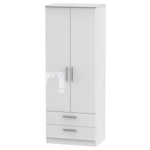 Image of Robert Dyas Fourisse Ready Assembled Tall 2-Door Wardrobe with Drawers -White