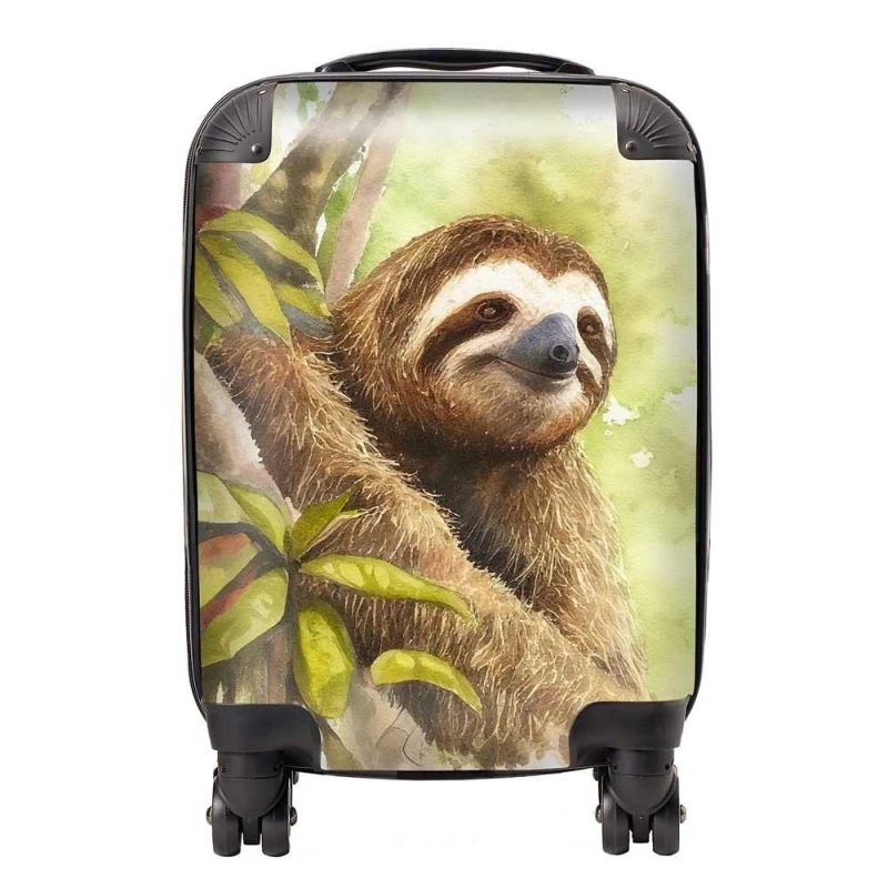 Image of Warren Reed - Designer Sloth Watercolour Suitcase in Brown Size: Small Brown Unisex Small
