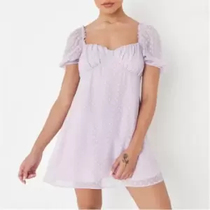 Image of Missguided Dobby Mesh Milkmaid Mini Dress - Purple