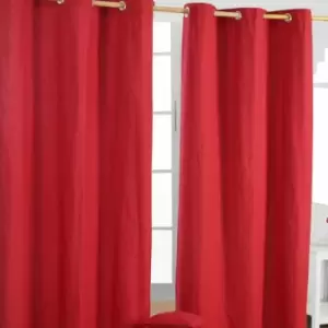 Image of Homecapes Plain Red Cotton Eyelet Curtains 137 x 228cm - Red