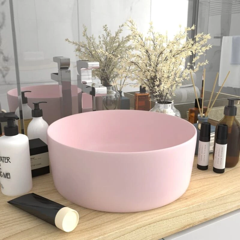 Image of VIDAXL Luxury Wash Basin Round Matt Pink 40x15cm Ceramic vidaXL 8720286037157