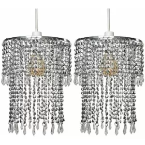 Image of Minisun - 2 x Sparkling Chrome Acrylic Crystal Jewel Bead Ceiling Pendant Light Shades