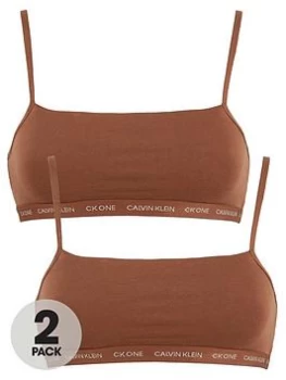 Image of Calvin Klein One Cotton Skin Tone 2 Pack Unlined Bralette - Spruce, Brown, Size S, Women