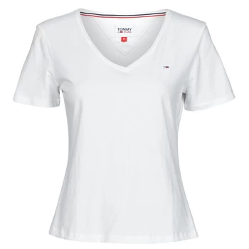 Image of Tommy Jeans Soft JERSEY V NECK womens T shirt in White - Sizes S,M,L,XL,XS,XXS