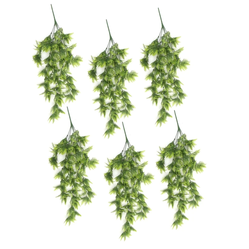 Image of N/A Pack of 6 x Hanging UV and Fire Resistant Artificial Boston Fern Plant 75cm