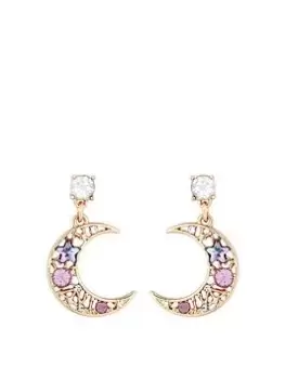 Image of Mood Mood Rose Gold Purple Aurora Borealis Stone Moon Charm Drop Earrings