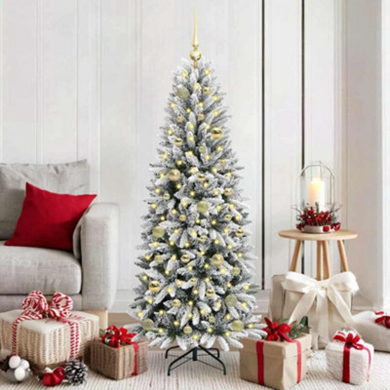 Image of vidaXL Artificial Christmas Tree with 150 LEDs, Gold Balls White 63 x 63 x 150 cm, White 3396037