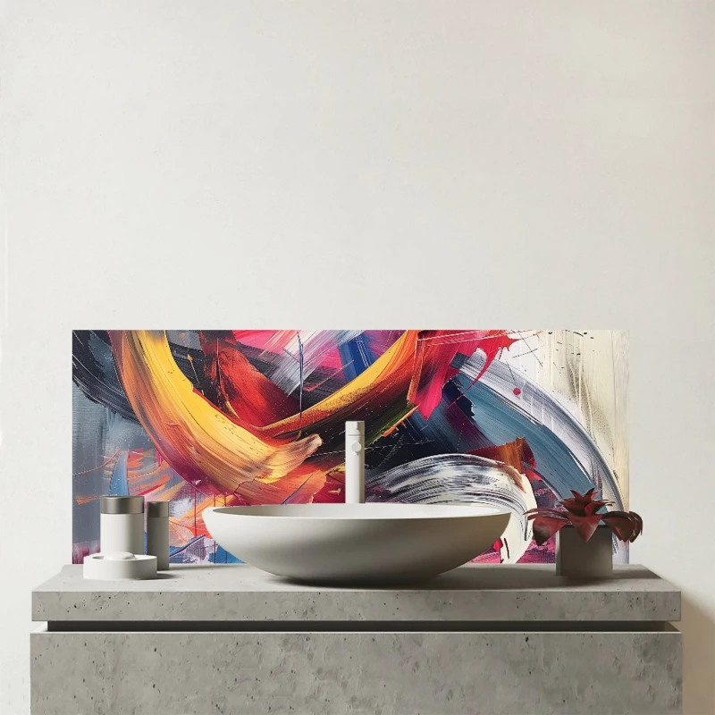 Image of Warren Reed - Designer Swirling Symphony Of Colours Glass Bathroom Splashback Multicolor Unisex
