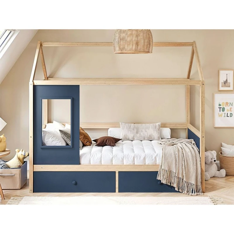 Image of Flair Ted Play House Wooden Bed with Storage in Blue Size: Single Blue Unisex Single