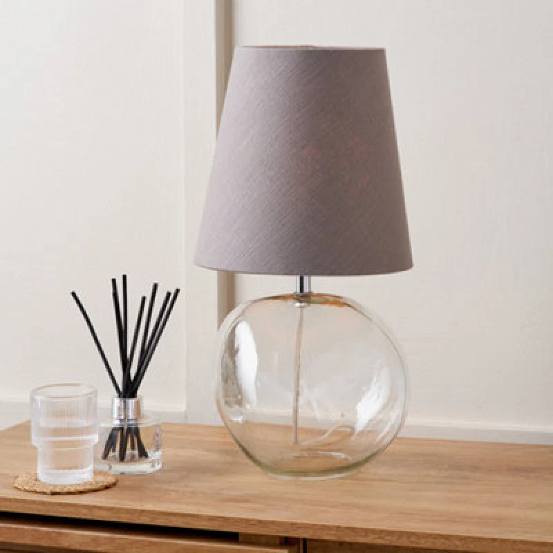 Image of Pacific Lifestyle Neutral Clear Glass Table Lamp With Grey Shade