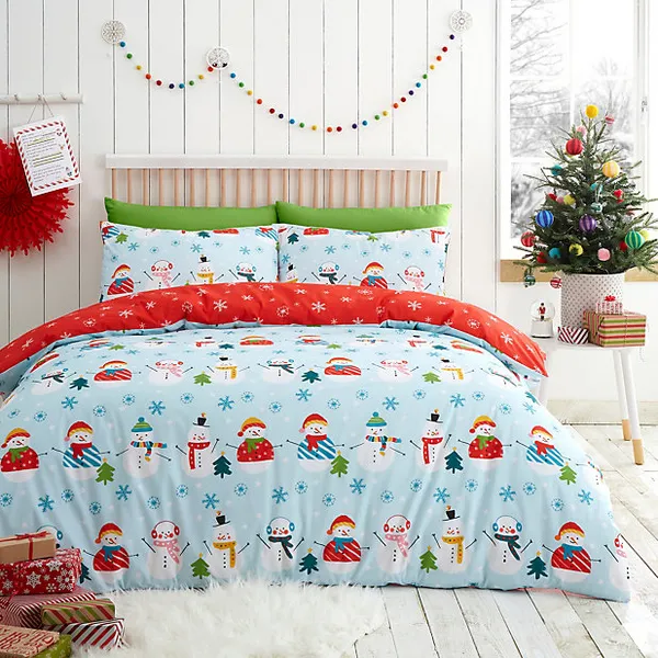 Image of Fusion Christmas Snowman Duvet Cover Set in Duck Egg Duvet Cover Sets Single Blue 39019518010