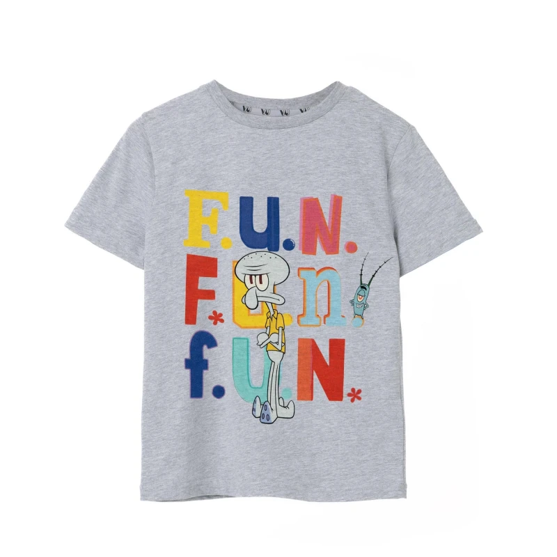 Image of (13-14 Years) SpongeBob SquarePants Short Sleeved T-Shirt (Boys Grey)