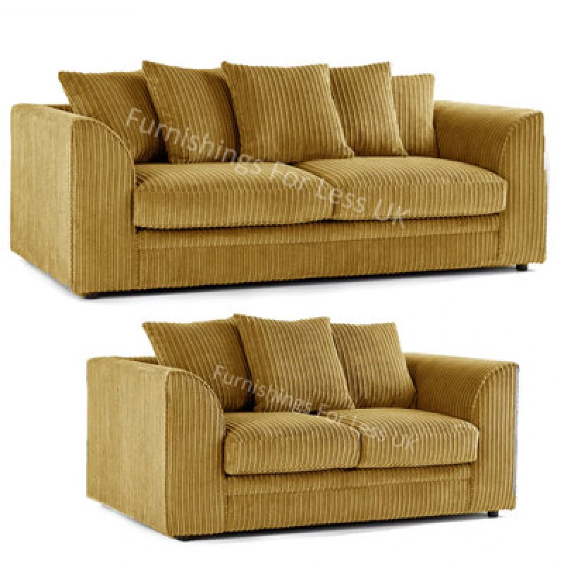 Image of Furnishings For Less UK Luxor Jumbo Cord Mustard Fabric 3 + 2 Sofa Suite