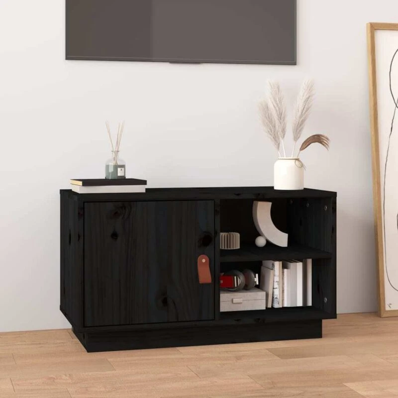 Image of vidaXL TV Cabinet Black 70x34x40cm Solid Wood Pine, Black 818239