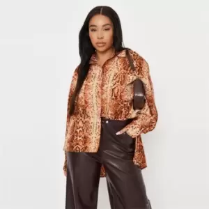Image of Missguided Snake Print High Low Shirt - Multi