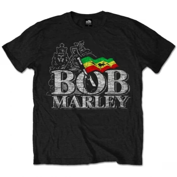 Image of Bob Marley - Distressed Logo Unisex Medium T-Shirt - Black