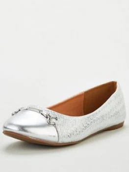 Image of Wallis Toe Cap Trim Ballerina Shoes - Silver, Size 4, Women