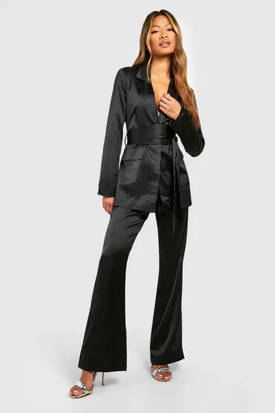 Image of Matte Satin Fit & Flare Tailored Trousers