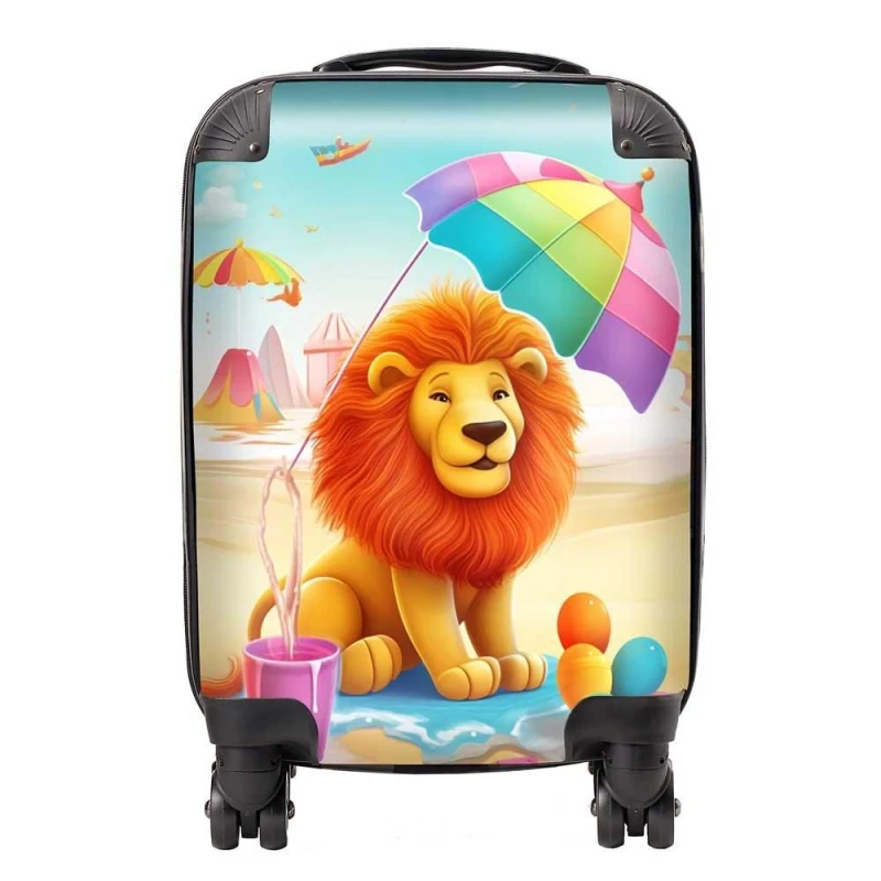 Image of Warren Reed - Designer Lion On A Beach Holiday Suitcase in Yellow Size: Medium Yellow Unisex Medium