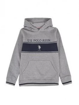 Image of U.S. Polo Assn. Boys Stripe Logo Hoodie - Grey Marl
