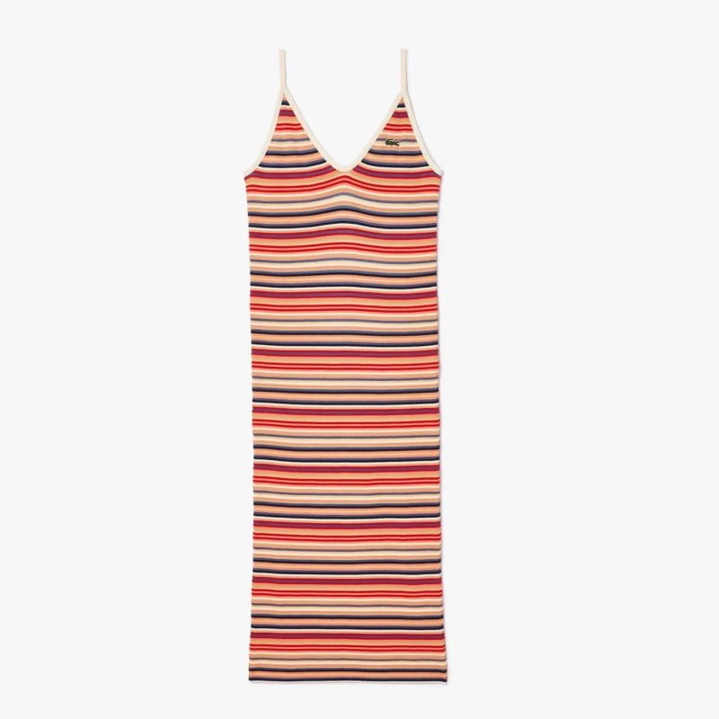 Image of Lacoste Long Striped Cotton Dress Multi Colour female 8