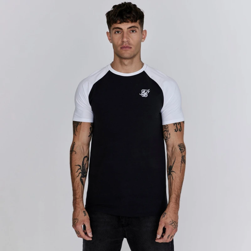Image of SikSilk Mens Regular Fit Raglan T-Shirt Black/White male Medium