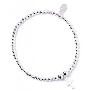 Image of Cross Charm Sterling Silver Ball Bead Bracelet