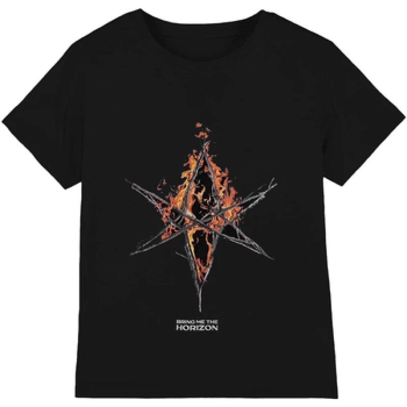 Image of Bring Me The Horizon Mens Flame Hex Logo T-Shirt in Black Size: XL Black Male XL