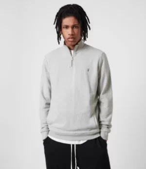Image of AllSaints Mens Raven Half Zip Sweatshirt, Grey Marl, Size: XXL