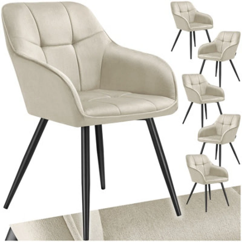 Image of Tectake Set Of 6 Dining Chair Marilyn - Velvet Look, Quilted Pattern - Cream/black