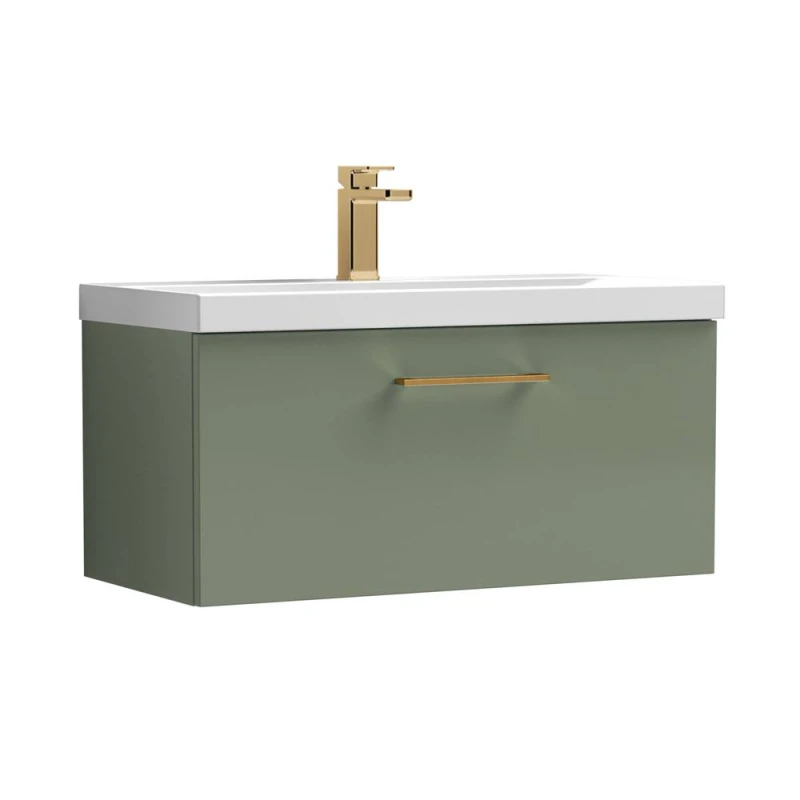 Image of Balterley 800mm Wall Hung 1 Drawer Vanity Basin Unit, Satin Green, Bronze Handle in Green Green Unisex