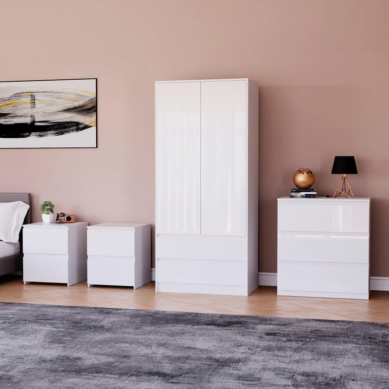 Image of Lassic Vida Designs Glinton Gloss 4 Piece Bedroom Set 1 White unisex 4 Piece