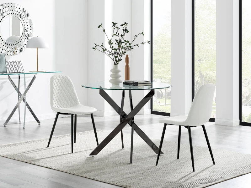 Image of FurnitureboxUK FurnitureboxUK Novara 100cm Round Black Leg Dining Table & 2 Corona Black Leg Chairs in White White One Size Unisex 5056784304570