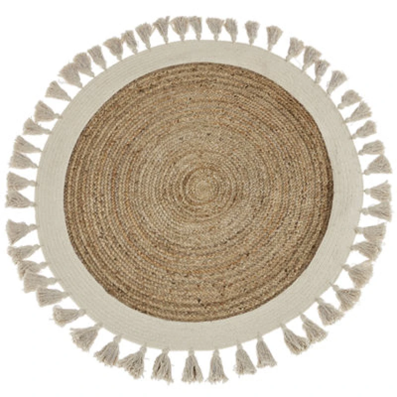 Image of Beliani Round Jute Area Rug 120 Cm Beige Samsun