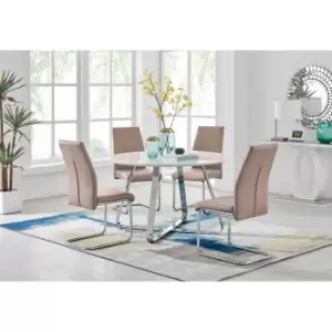 Image of Furniture Box Santorini White Wood Contemporary Round Dining Table and 4 Cappuccino Beige Lorenzo Chairs