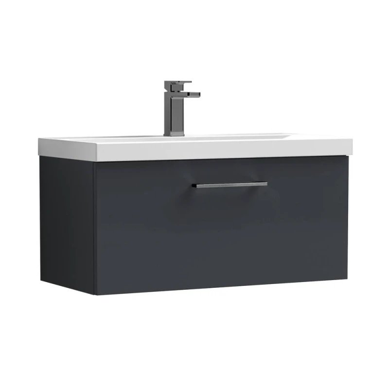 Image of Balterley 800mm Wall Hung 1 Drawer Vanity Basin Unit, Dark Grey, Pewter Handle in Grey Grey Unisex