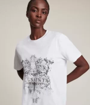 Image of AllSaints Womens Vigeo Boyfriend T-Shirt, Optic White, Size: M