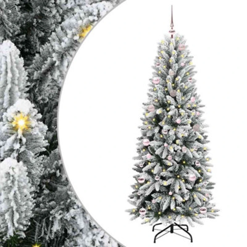 Image of vidaXL Artificial Christmas Tree with 150 LEDs, Pink Balls White 63 x 63 x 150 cm, White 3396035