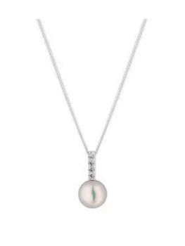 Image of Simply Silver Sterling Silver White Freshwater Pearl With Cubic Zirconia Crystal Bar Drop Pendant Necklace